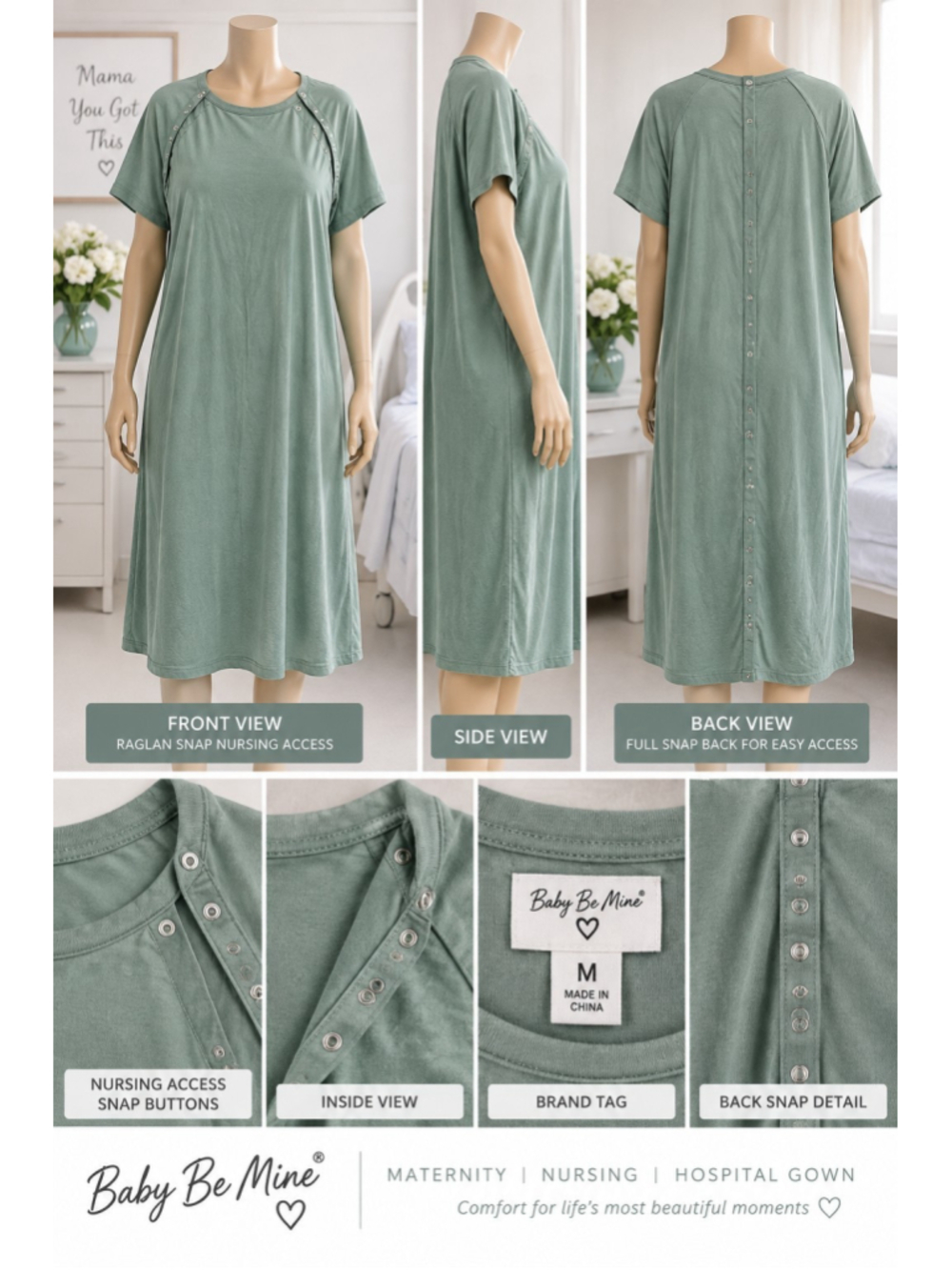 Baby Be Mine Maternity Nursin PJ Womens Gown NWT Button Hospital Delivery